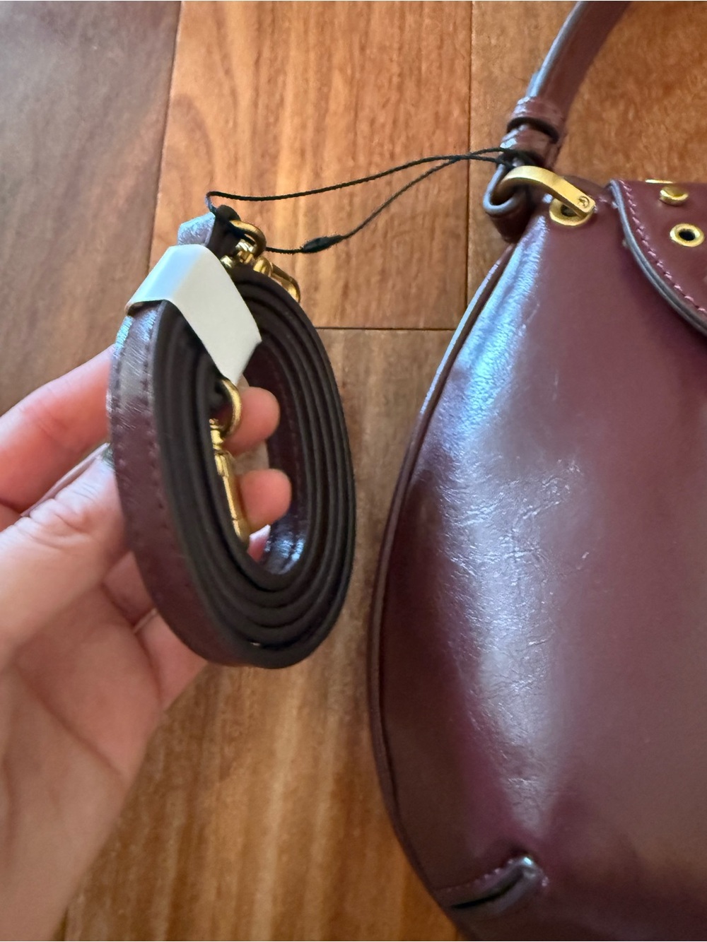 Zara Burgandy Handbag with Gold Rivets - Picture 10 of 10